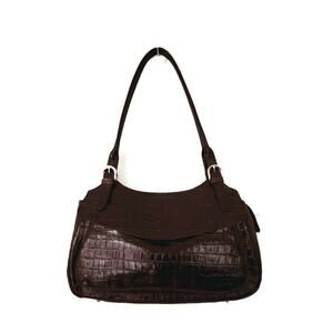 Maxx New York Women's Brown Croc Embossed Leather Shoulder Bag